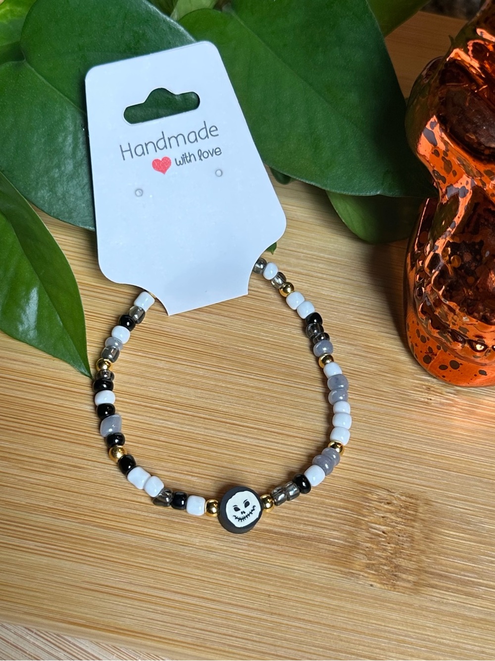 💀Jack Skellington Stretchy Beaded Bracelet | Handmade | Clay Character Charm 💀